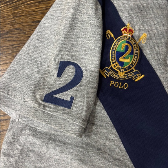 Ralph Lauren Gray and Navy Polo Shirt Custom Slim Fit size L - Picture 5 of 6